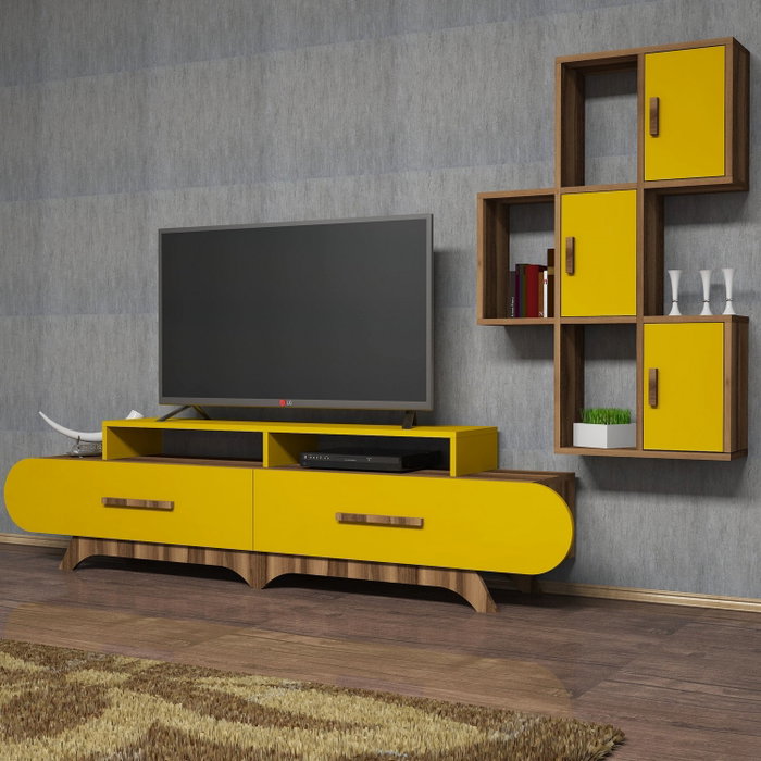 Hanah Home Flora S - Mueble de TV Nogal y Amarillo Hanah Home Flora S - Mueble de TV Nogal y Amarillo